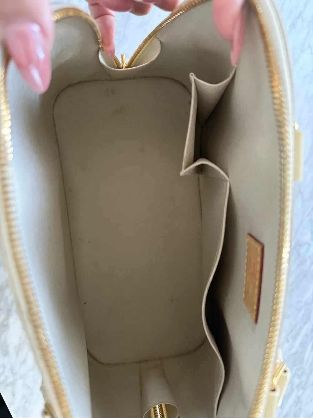 Louis Vuitton Alma Monogram Vernis Ivory Cream Patent Leather